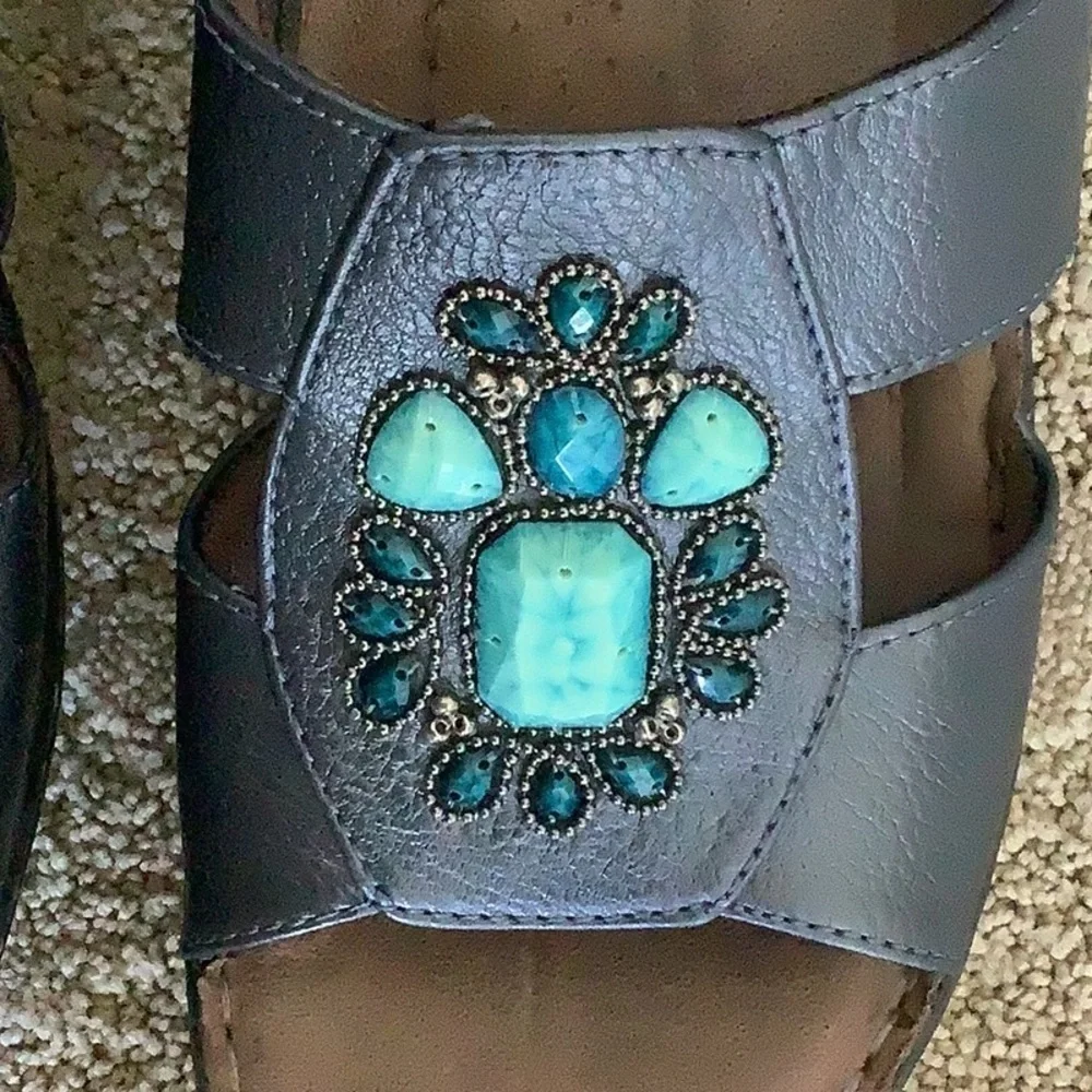 Natural Soul Comfort Metallic Blue Wedge Sandals